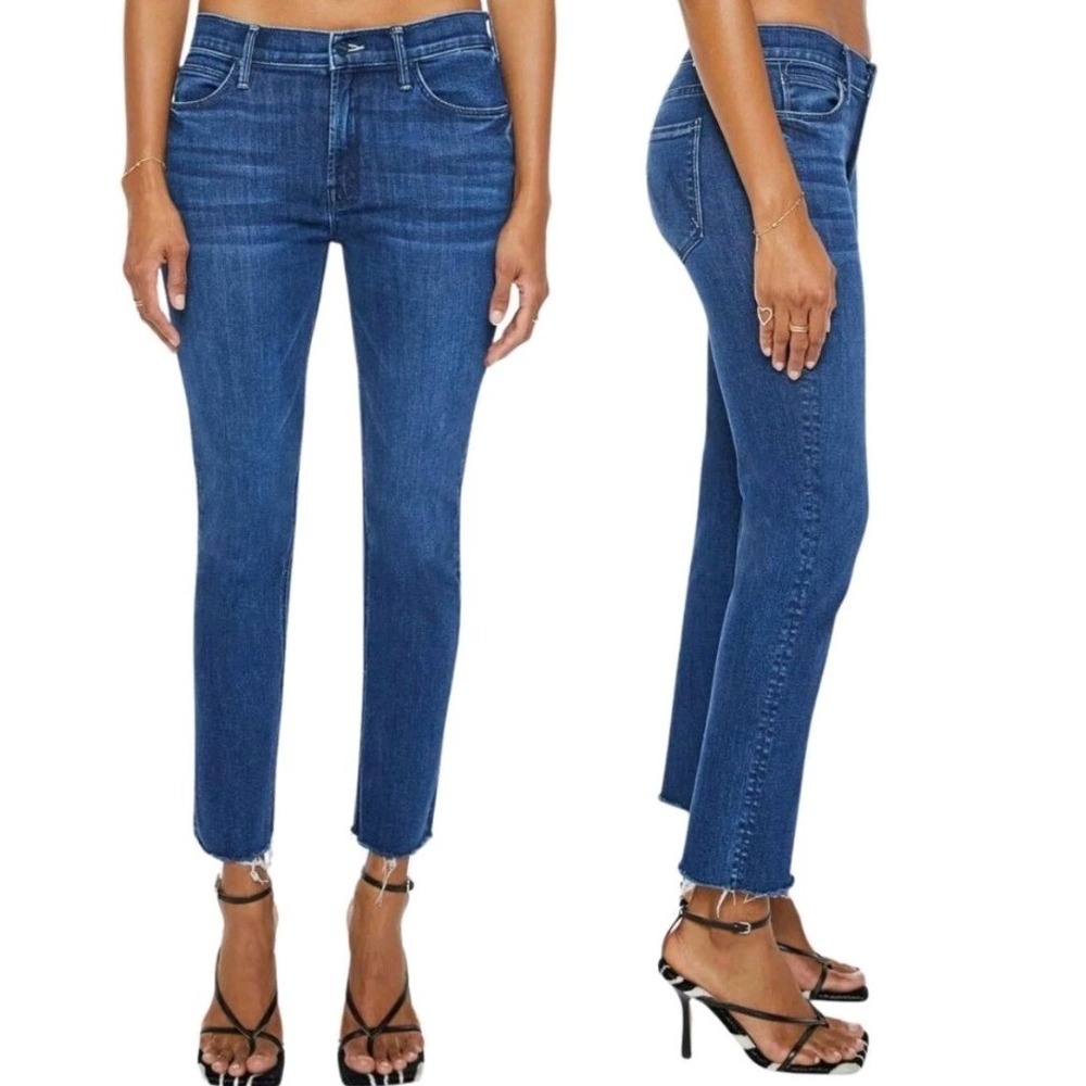 New 25 $248 MOTHER The Mid Rise Dazzler Ankle Fray Jeans Fancy Meeting You Here